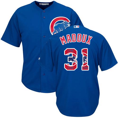 Cubs #31 Greg Maddux Blue Team Logo Fashion Stitched MLB Jersey - Click Image to Close